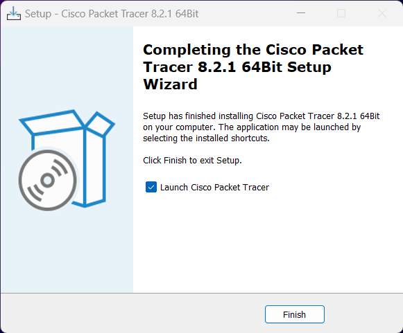 Pantalla de instalación de Cisco Packet Tracer