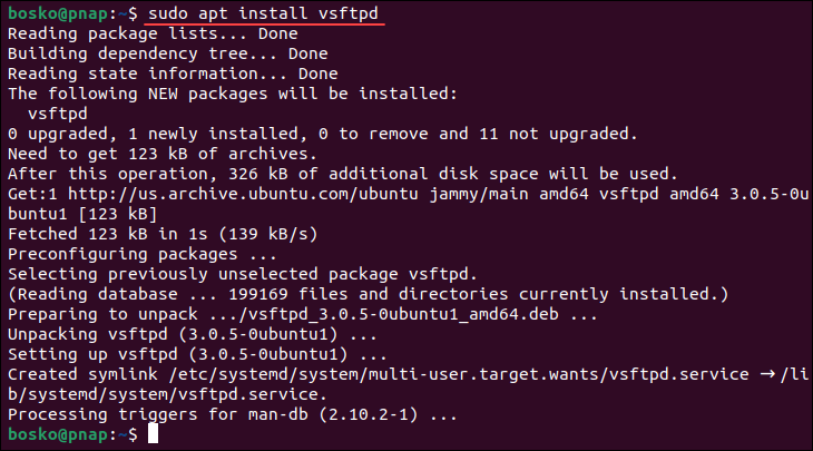 Instalación de vsftpd y openssh en terminal